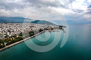 Aerial view over Volos seaside city, Magnesia, Greece