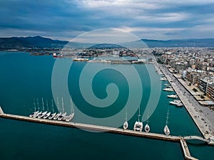 Aerial view over Volos seaside city, Magnesia, Greece