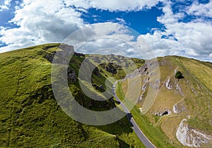 Aerial view over Winnats Pass in the Peak District