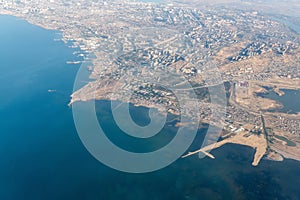 Aerial view over Zigh, Gunashli, Ahmadli and Qarachukur areas of Baku, Azerbaijan