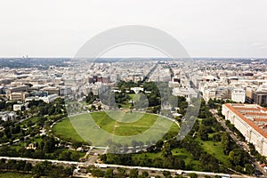 Aerial view overlooking the white House, President`s Park & Ellipse, Washington DC