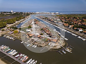 Aerial view of Oyster port of La Teste, Bassin d 'Arcachon, France