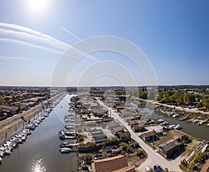 Aerial view of Oyster port of La Teste, Bassin d 'Arcachon, France