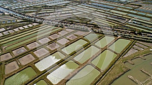 Aerial view of oysters farms in Marennes, Charente Maritime
