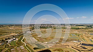 Aerial view of oysters farms in Marennes, Charente Maritime