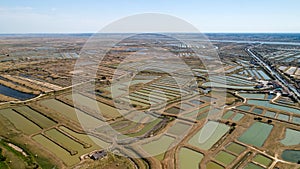 Aerial view of oysters farms in Marennes, Charente Maritime