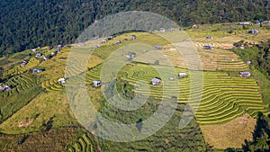 Aerial view at Pa Pong Piang Rice Terraces with homestay on mountain, Mae Chaem, Chiang Mai