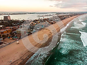 Aerial view of Pacific beach and Mission bay in San Diego