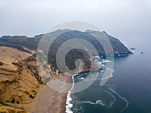 Aerial view of the Pacific ocean from the Point Reyes national park in California