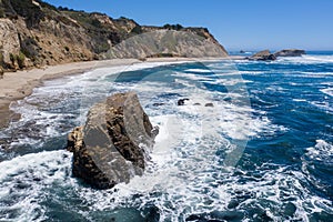 Aerial View of Pacific Ocean and Rocky California Coastline