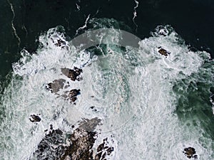 Aerial View of Pacific Ocean and Rocky Coast in California