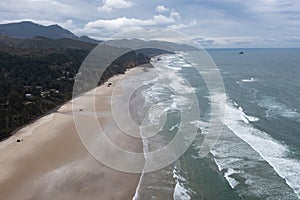 Aerial View of Pacific Ocean and Scenic Oregon Beach photo