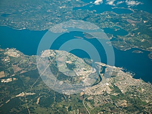 Aerial view of Pacific Ocean and Vancouver island