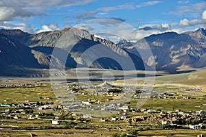 An aerial view of Padum, Zanskar Valley, Ladakh, Jammu and Kashmir, India. photo