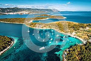 Aerial view of Paklinski Islands in Hvar, Croatia
