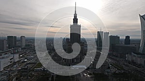 Aerial view Palace of Culture and Science in Warsaw, Poland.