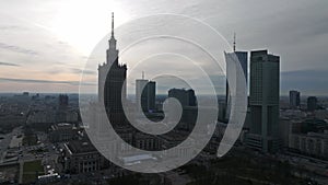 Aerial view Palace of Culture and Science in Warsaw, Poland.