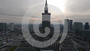 Aerial view Palace of Culture and Science in Warsaw, Poland.