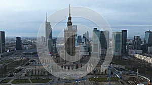 Aerial view Palace of Culture and Science in Warsaw, Poland.