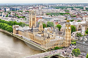 Aerial View of the Palace of Westminster, Houses of Parliament,