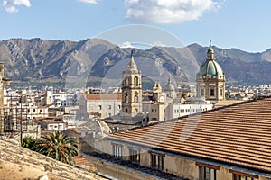 Aerial view of Palermo with old houses, churchs and monuments, Sicily, Italy