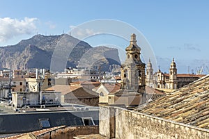 Aerial view of Palermo with old houses, churchs and monuments, Sicily, Italy