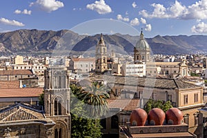 Aerial view of Palermo with old houses, churchs and monuments, Sicily, Italy