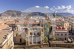 Aerial view of Palermo with old houses, churchs and monuments, Sicily, Italy