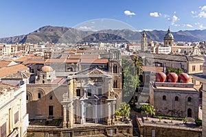 Aerial view of Palermo with old houses, churchs and monuments, Sicily, Italy