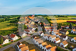 Aerial view about Palkonya which is a one-street village located at the northeastern end of the Villany Mountains, Winecountry.
