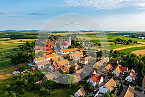 Aerial view about Palkonya which is a one-street village located at the northeastern end of the Villany Mountains, Winecountry.