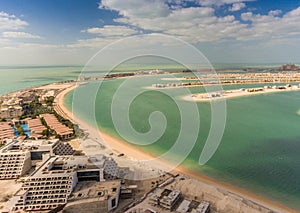Aerial view of Palm Jumeirah Island, Dubai
