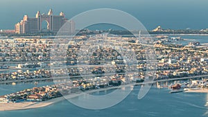 Aerial view of Palm Jumeirah Island timelapse.