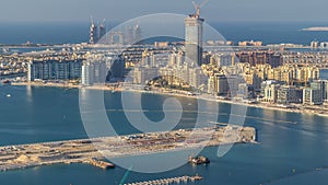 Aerial view of Palm Jumeirah Island timelapse.