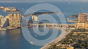 Aerial view of Palm Jumeirah Island timelapse.