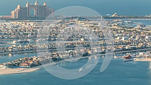 Aerial view of Palm Jumeirah Island timelapse.