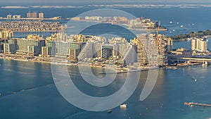 Aerial view of Palm Jumeirah Island timelapse.