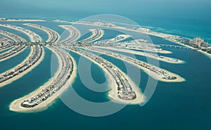 Aerial view of Palm Jumeirah man made island.