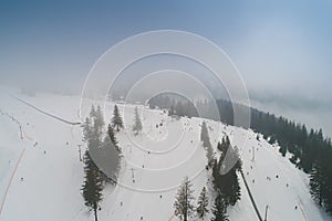Aerial view of Paltinis mountain ski resort from Romania
