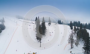 Aerial view of Paltinis mountain ski resort from Romania