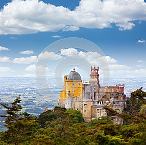 Aerial view of PalÃ¡cio da Pena / Sintra, Lisboa / Portugal