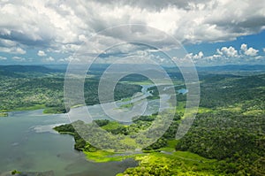 Aerial view of Panama Canal on the Atlantic