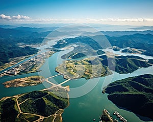 an aerial view of the Panama Canal on the Atlantic side.