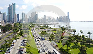 Aerial view of Panama City, Panama showing Balboa Avenue