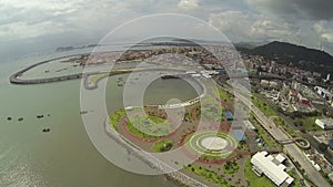 Aerial view of Panama City skyline and highway