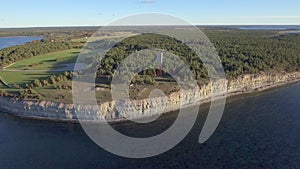 Aerial view of the Panga Cliff in Saaremaa Estonia.4K