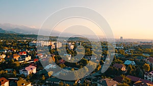 Aerial view panorama of cityscape in Almaty
