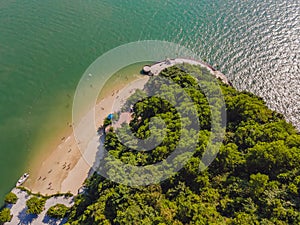 Aerial view panorama of floating fishing village and rock island, Halong Bay, Vietnam, Southeast Asia. UNESCO World