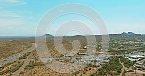 Aerial view panorama of a Fountain Hills small town residential district at suburban development near mountain desert in