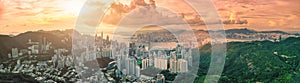 Aerial View Of panorama Hong Kong City at sunset